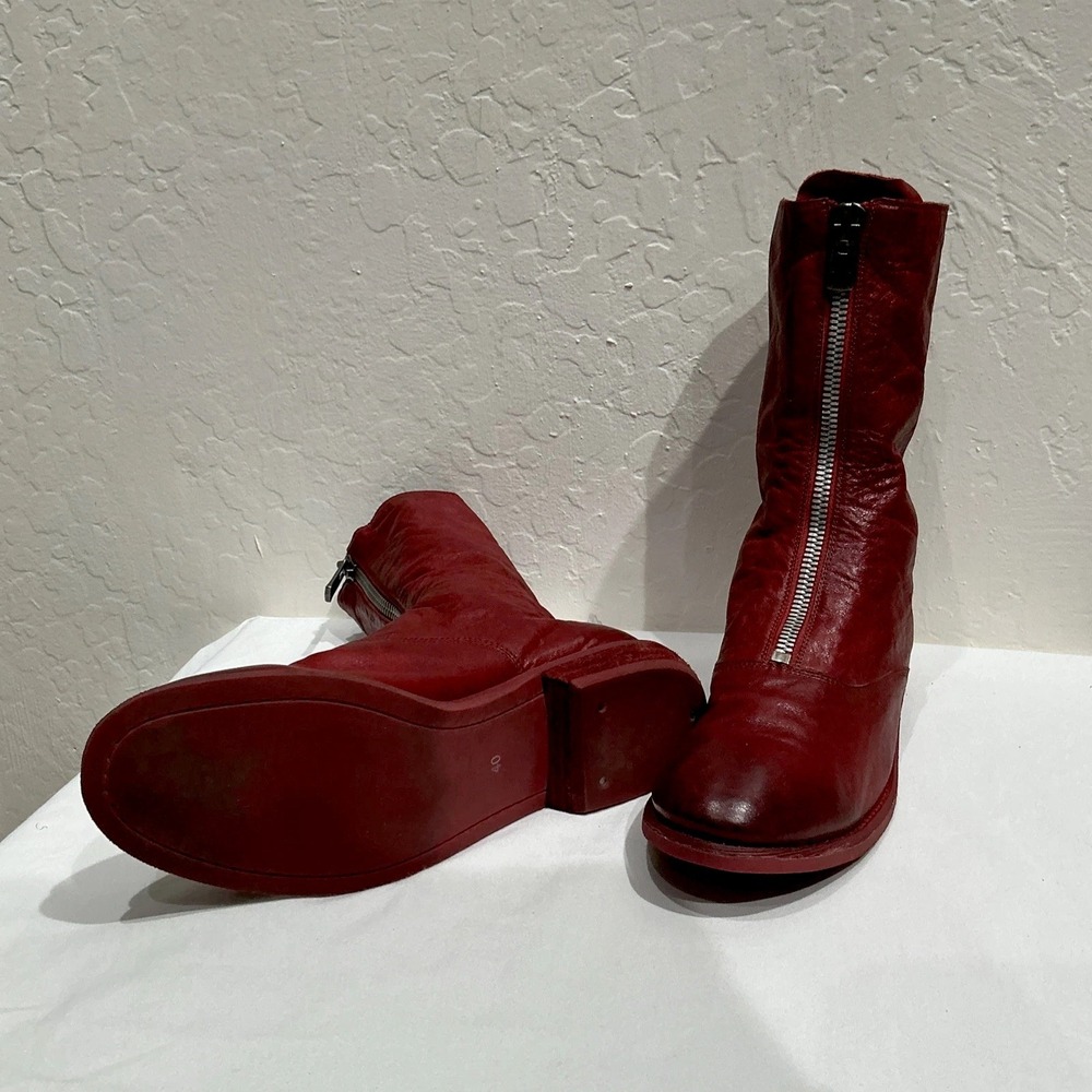 GUIDI Womens Handmade Combat Boots Italy EU 40, US 10 Burgundy Red Sole Leather